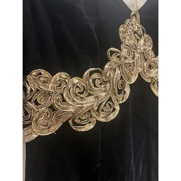 Vintage Scott McClintock Black‎ Velvet and Gold Detail Lace Dress - Picture 3 of 14